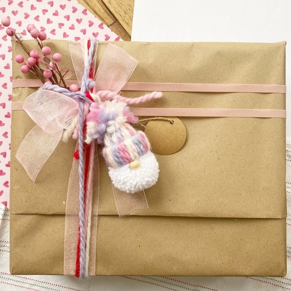 Valentine's Day Handmade Gnome Pom Pom Mini Knit Hat Charm Topper Gift Wrap Hang - Picture 3 of 4